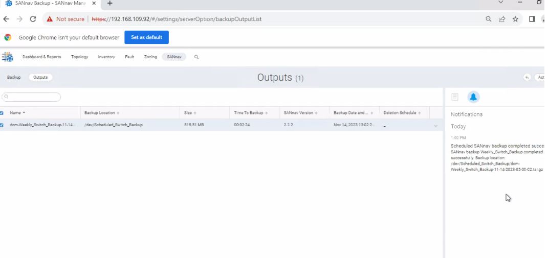 Пользовательский интерфейс WebTools Меню SANnav с отображением параметров вывода