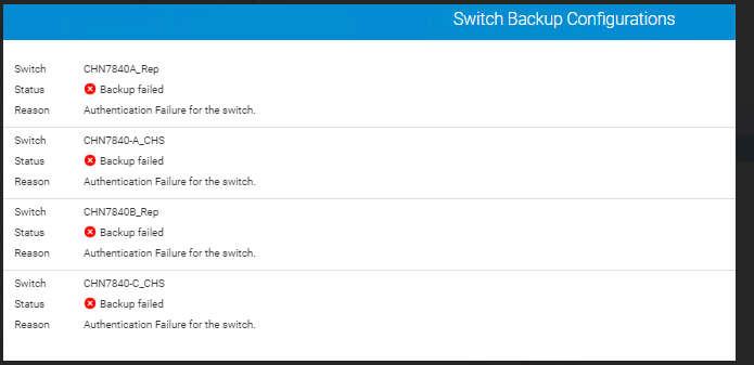 Switch Backup Configuration에서 표시되는 오류 메시지