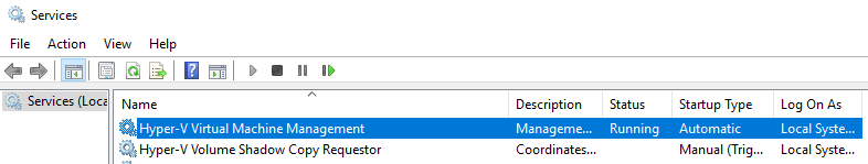 Ouvrez la console et redémarrez le service de gestion des machines virtuelles Hyper-V