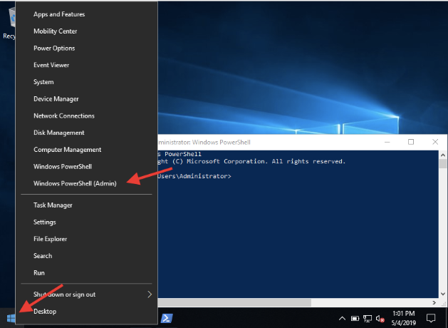 снимок экрана запуска PowerShell в Windwos