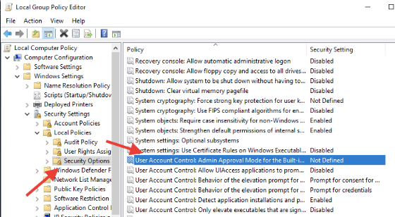Abilitazione della modalità di approvazione dell'amministratore in Windows