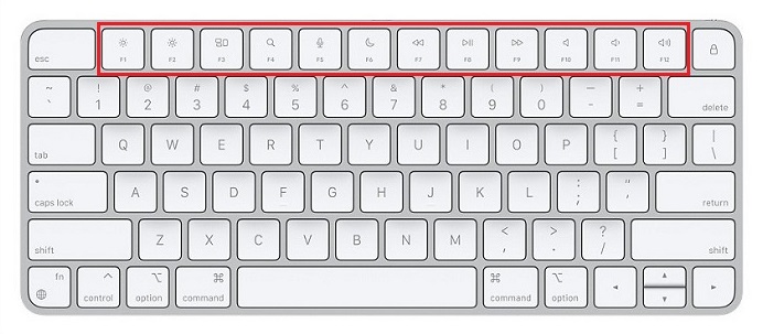 Zobrazení funkční lišty Apple Magic Keyboard