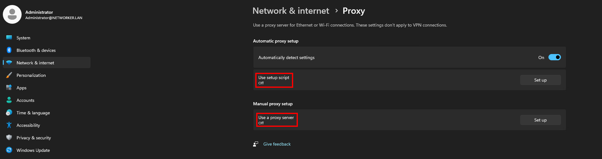 Windows Proxy Settings