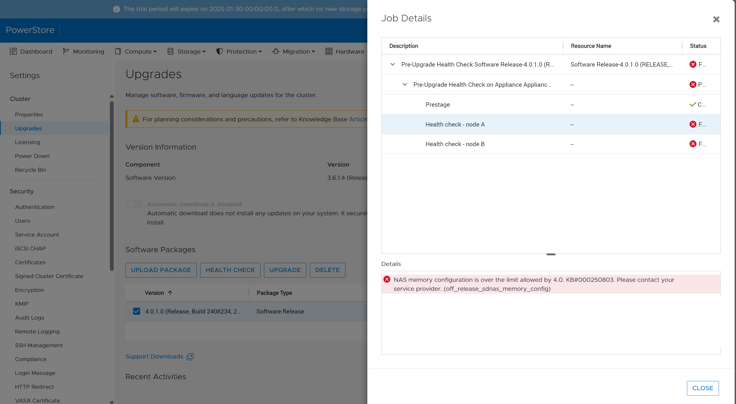 off_release_sdnas_memory_config PUHC-tarkistus epäonnistui