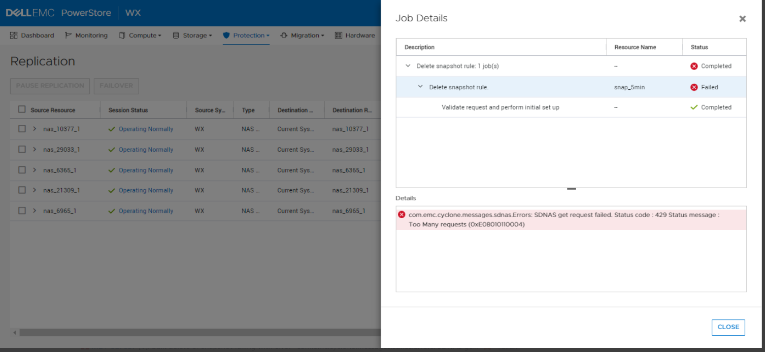 скріншот масового видалення знімків, яке не вдалося виконати з помилкою