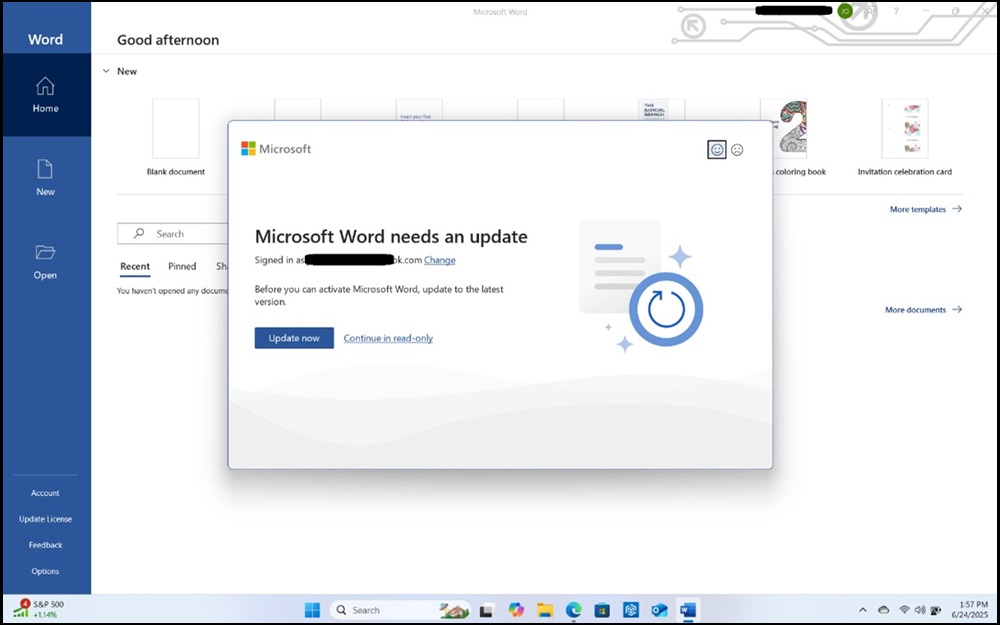 Microsoft Word trenger en oppdatering