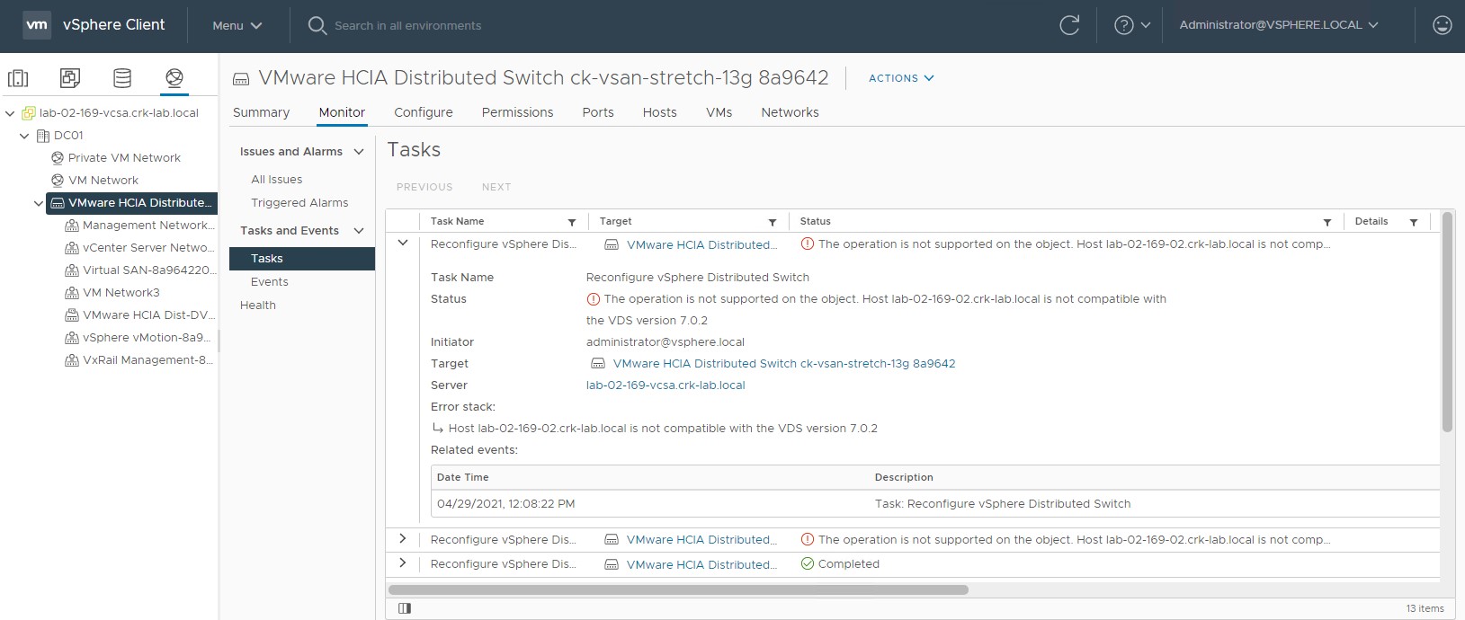 Schermafbeelding van implementatiefout
