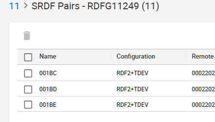 RDFG 11 中的磁碟區清單
