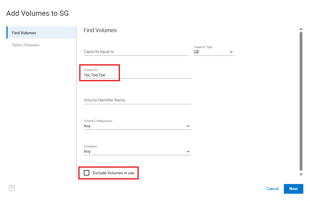 新增磁碟區至 SG 精靈