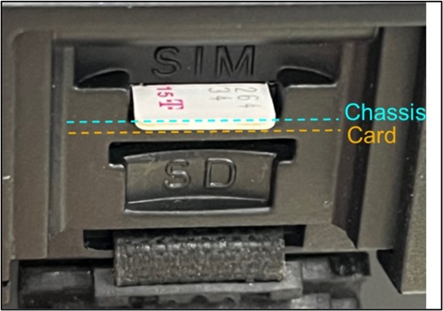 Karta SIM není zcela zasunuta a vyčnívá ze šasi Příklad