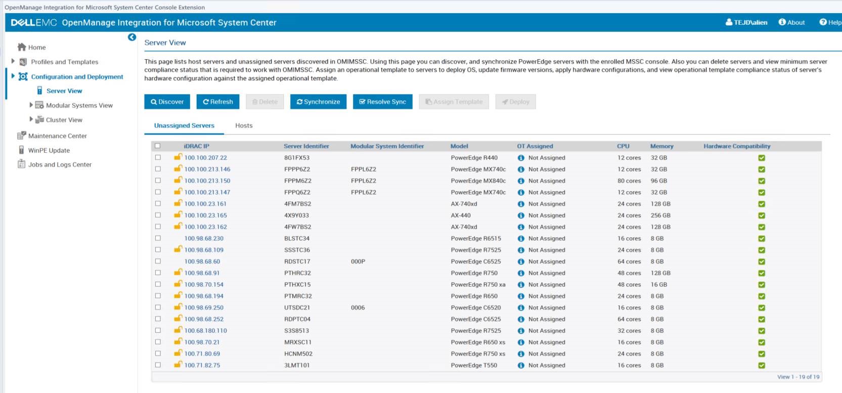 OpenManage Integration with Microsoft System Center 服务器视图