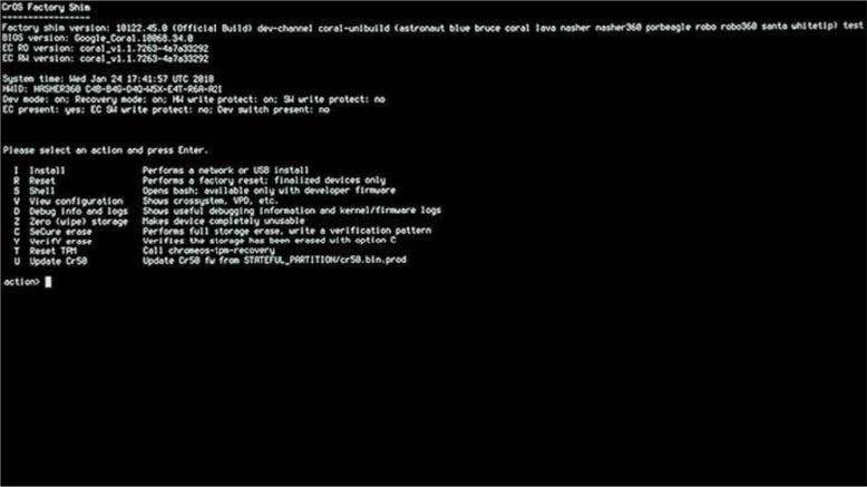 Chrome OS Factor Shim 命令屏幕