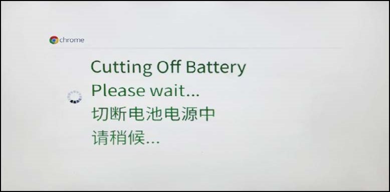Zpráva Cutting Off Battery v procesu spuštění nástroje RMA Shim v systému ChromeOS