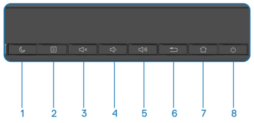 Przyciski przedniego panelu na monitorze Dell D7523QT