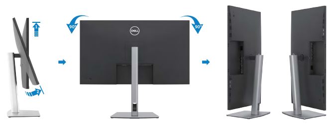 Dell P3223QE – Käännä vain vasemmalle tai oikealle, jos haluat asettaa pystysuuntaiset asetukset enintään 90 astetta