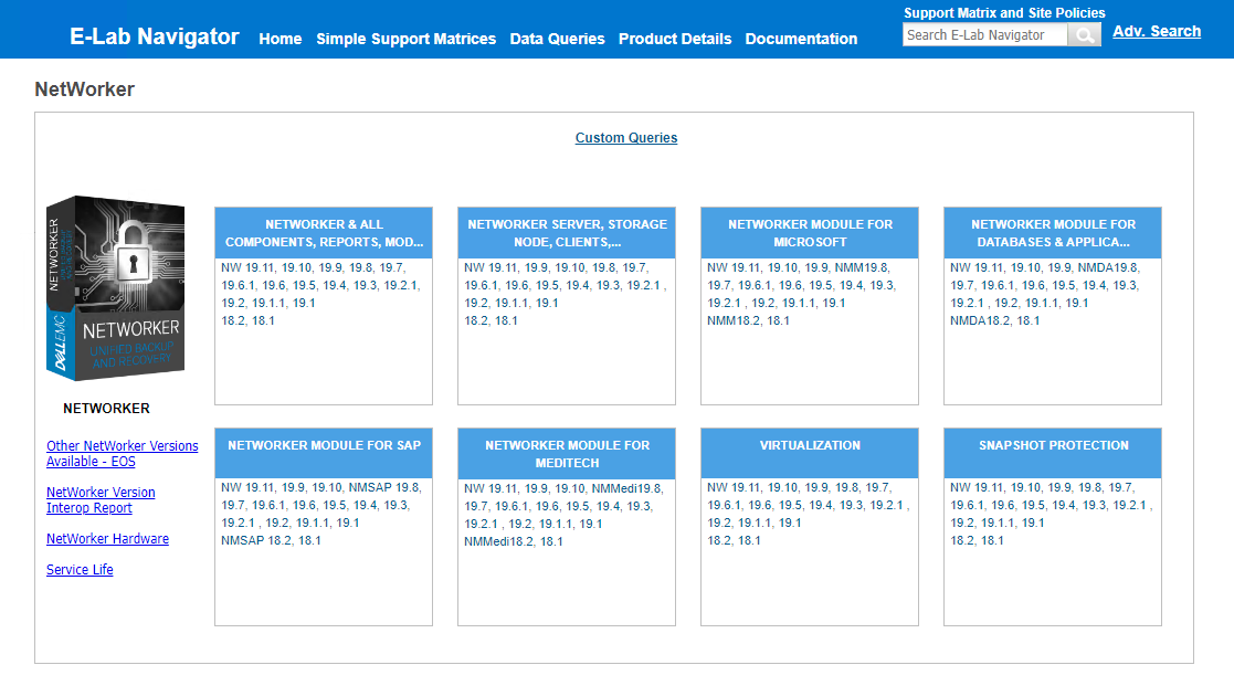 Matriz de compatibilidade do NetWorker