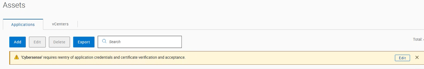 Cyber Recovery UI showing error about reentry of application credentials