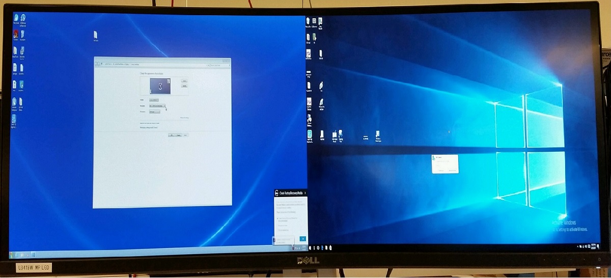 Monitor Dell U3415W, przykład dopasowania pionowego obraz obok obrazu