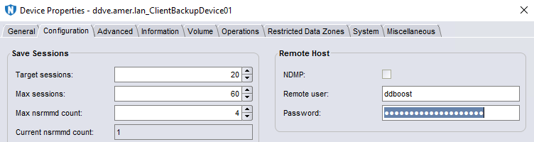 Senha do dispositivo NetWorker