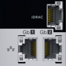 Image of 3 network RJ-45 ports (example: Dell PowerEdge T440 Onboard NICs and dedicated iDRAC port)