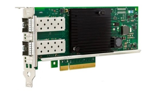 Image of a fiber network card with SFP ports (example: Intel X710 Dual Port 10GbE SFP+ Adapter, PCIe Low Profile)