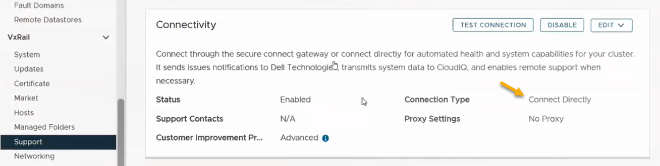 Screenshot of direct connection status