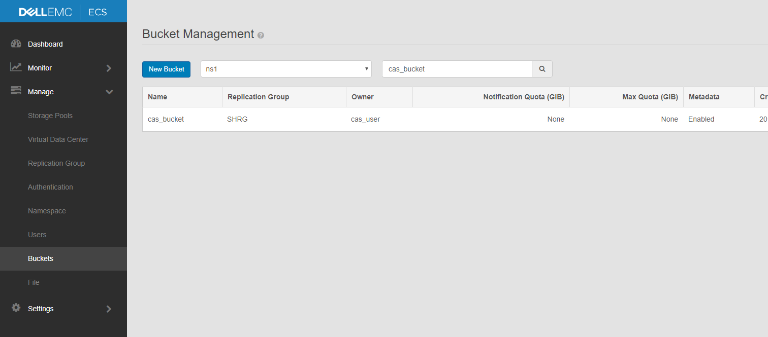 Hitta ägaren till din CAS-bucket, i det här exemplet är <det kod><b>cas_user</b></code>