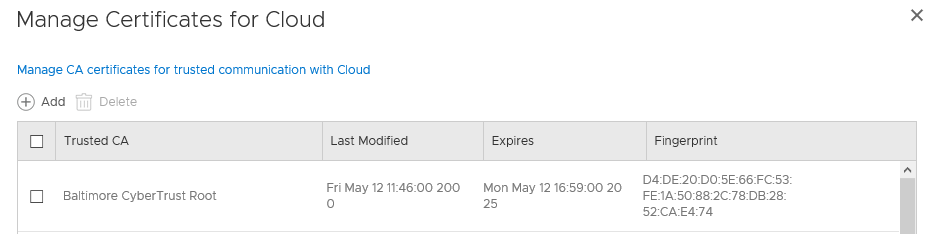 Seznam certifikátů certifikační autority důvěryhodných systému DD pro cloud