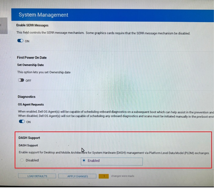 DASH BIOS 구성 스크린샷