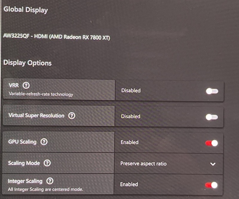 AMD-programvara, Global Display, skärmalternativ