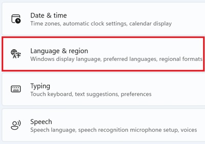 Klicken Sie auf Sprache und Region.