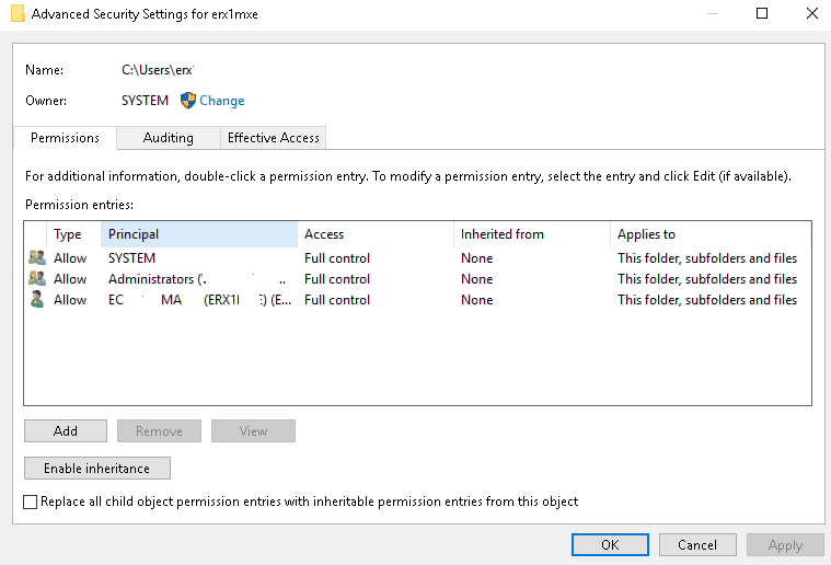 Microsoft Windows 고급 보안 설정 스크린샷 
