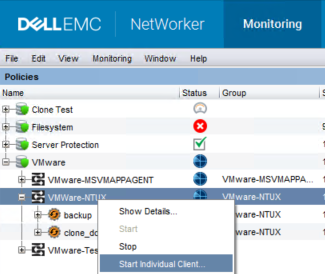 Avvio del backup di singole VM