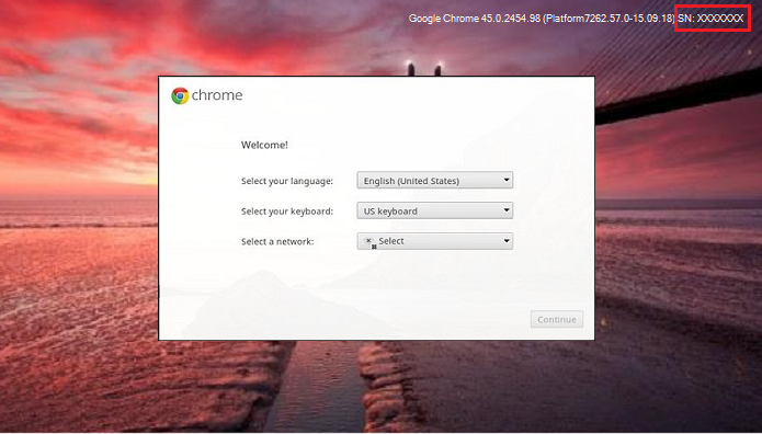 Schermata di benvenuto di Chrome OS