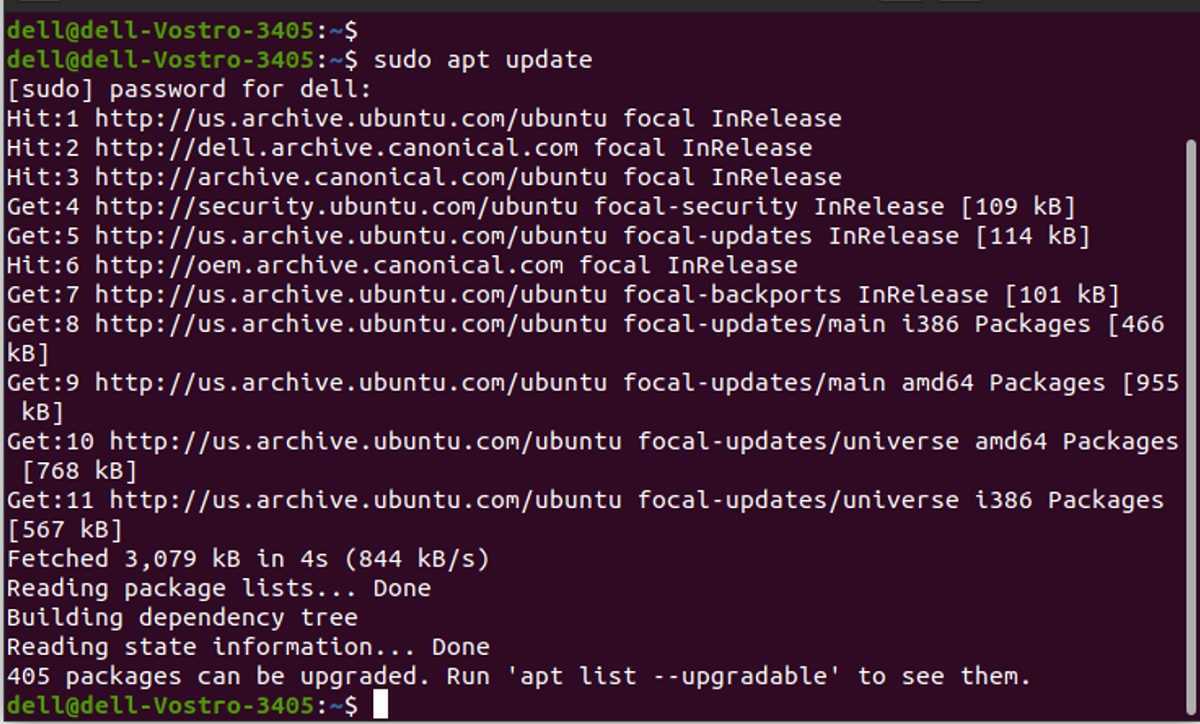 运行命令 sudo apt update