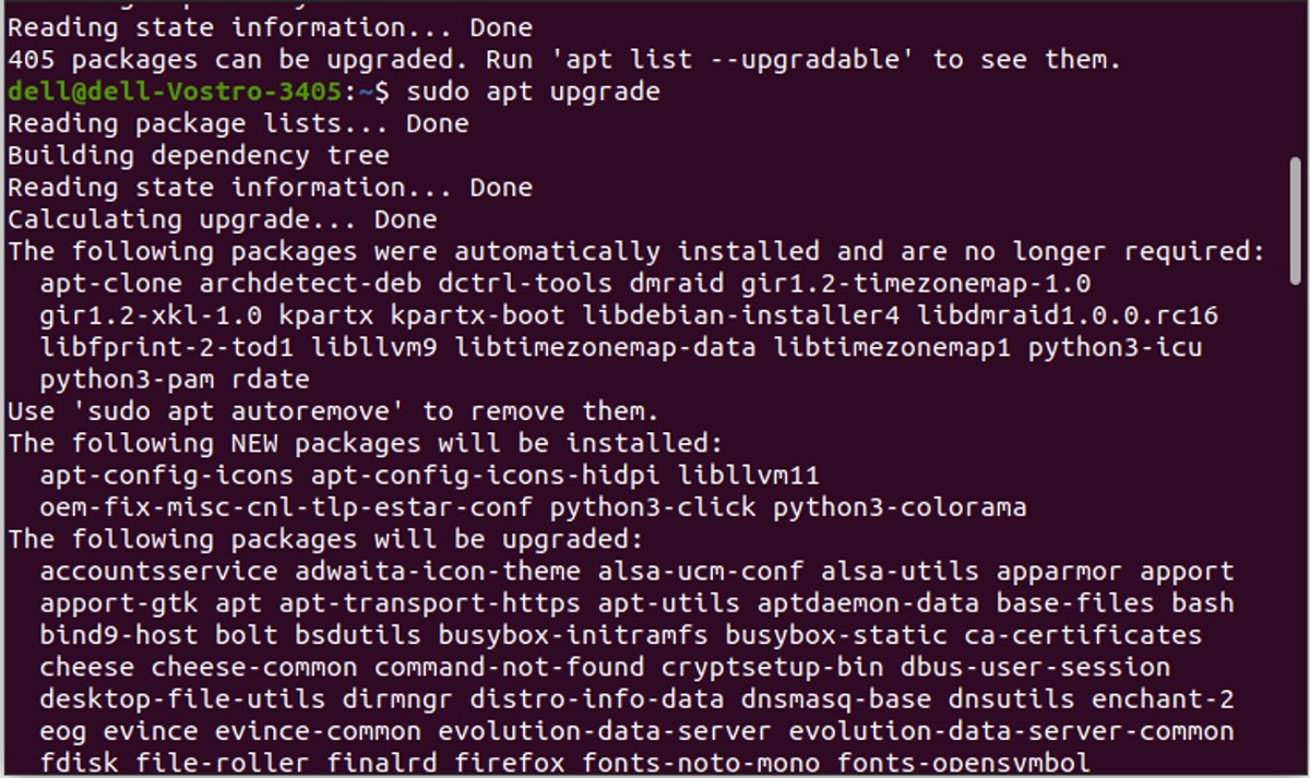 运行命令 sudo apt upgrade