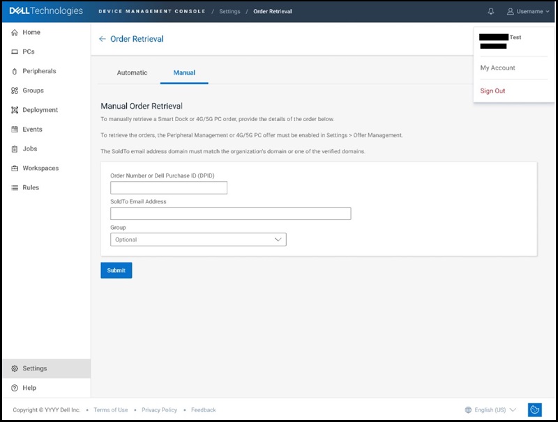 Device Management Console, Manual order Retrieval