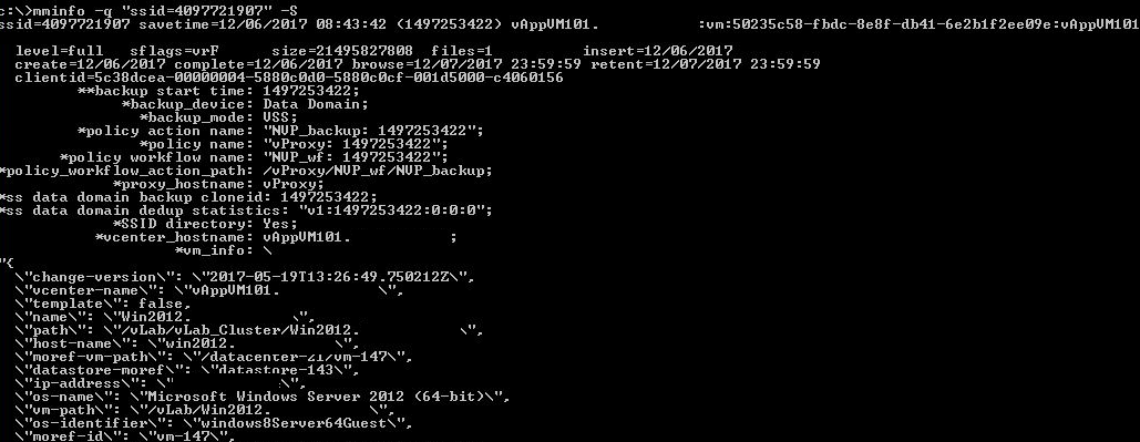 MoRef values for the VM