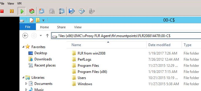 FLR mountpoint on target VM
