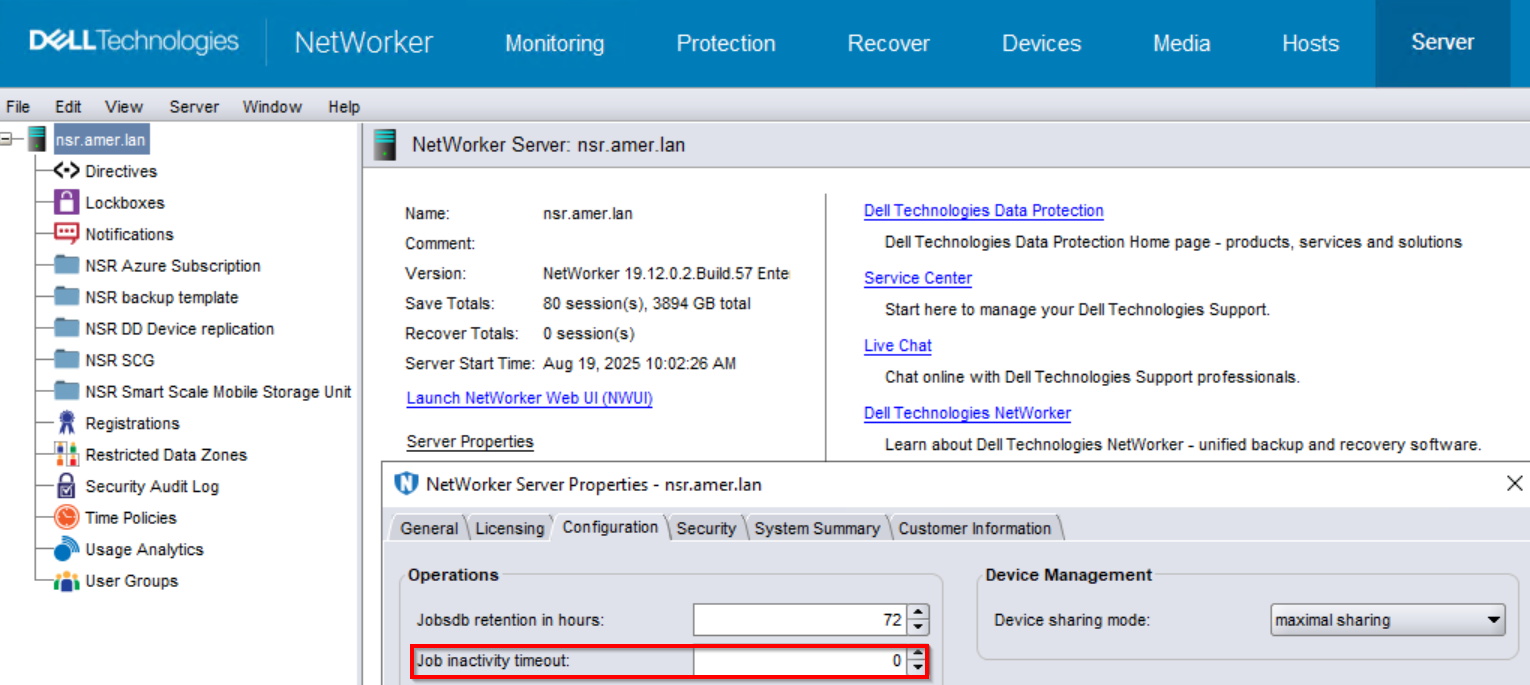 ジョブの非アクティブ タイムアウト