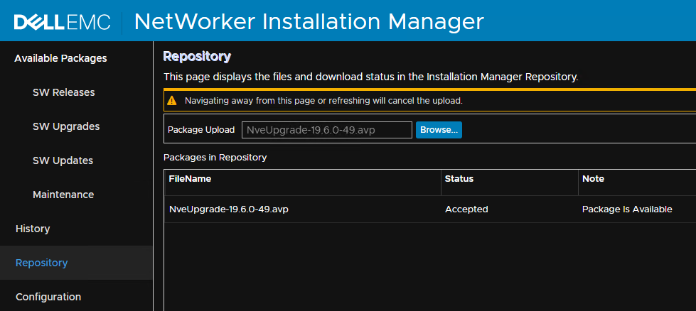 Fliken NVE avinstaller-lagringsplats