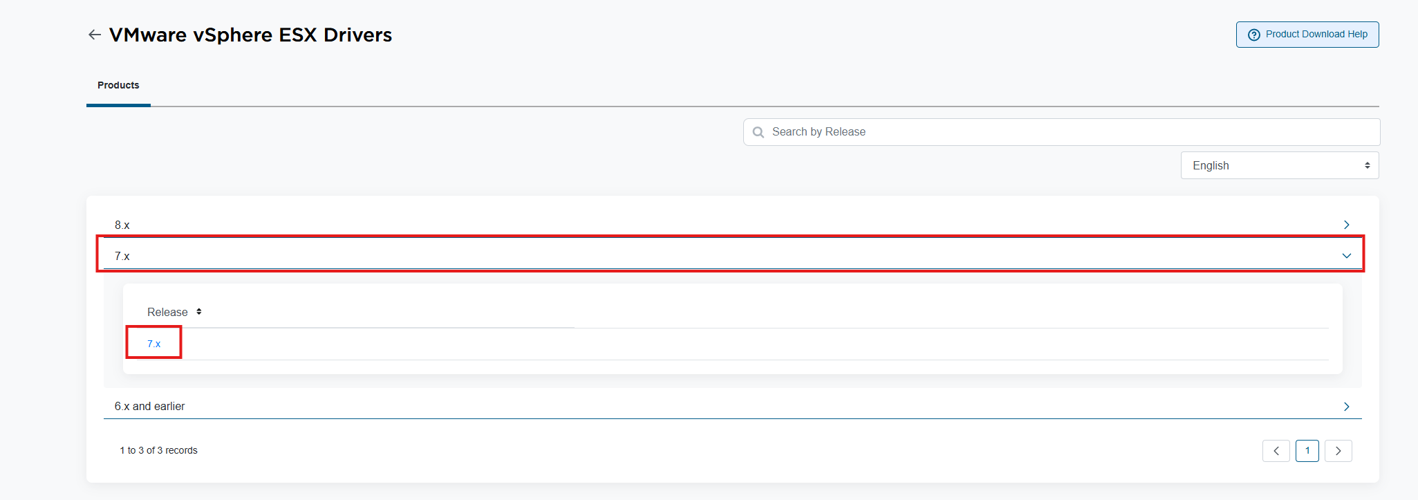 Select the ESXI version