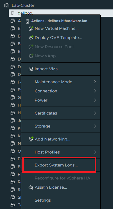 Paquete de soporte de exportación de vCenter
