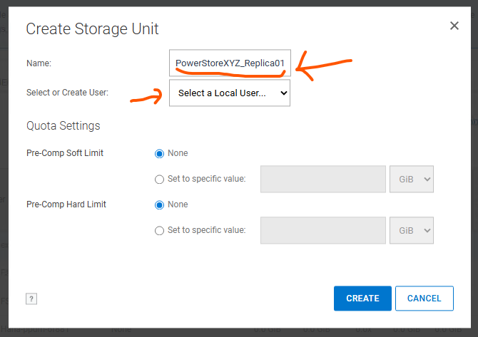 [Create Storage Unit]ウィンドウ