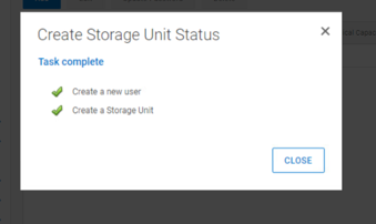 Finestra di stato dell'attività Create storage unit