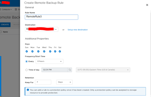 Creazione di una regola di backup remoto in PowerStore