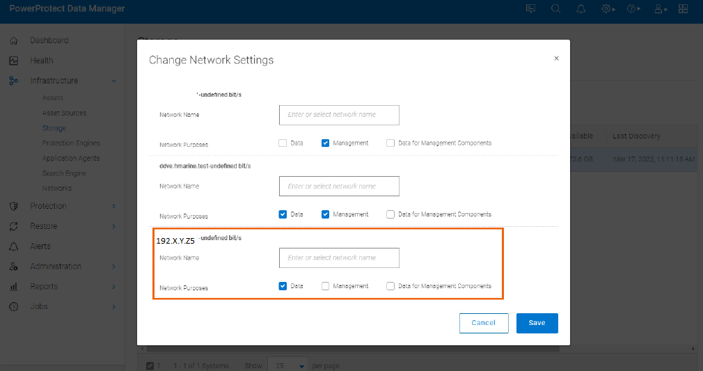 Subnet della rete di dati PPDM