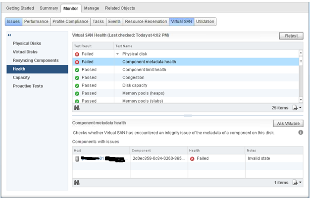 Il controllo integrità dei metadati del componente ha esito negativo con un messaggio di errore di stato non valido nell'interfaccia utente di