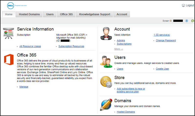 Exemple de page d’accueil du portail client Dell
