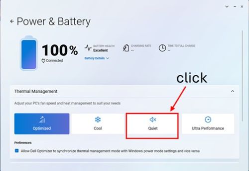 Adjust Thermal Management to Quiet mode